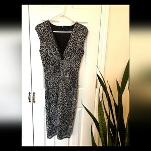 Elegant White House Black Market Black and Gray Tea Length Women's Dress